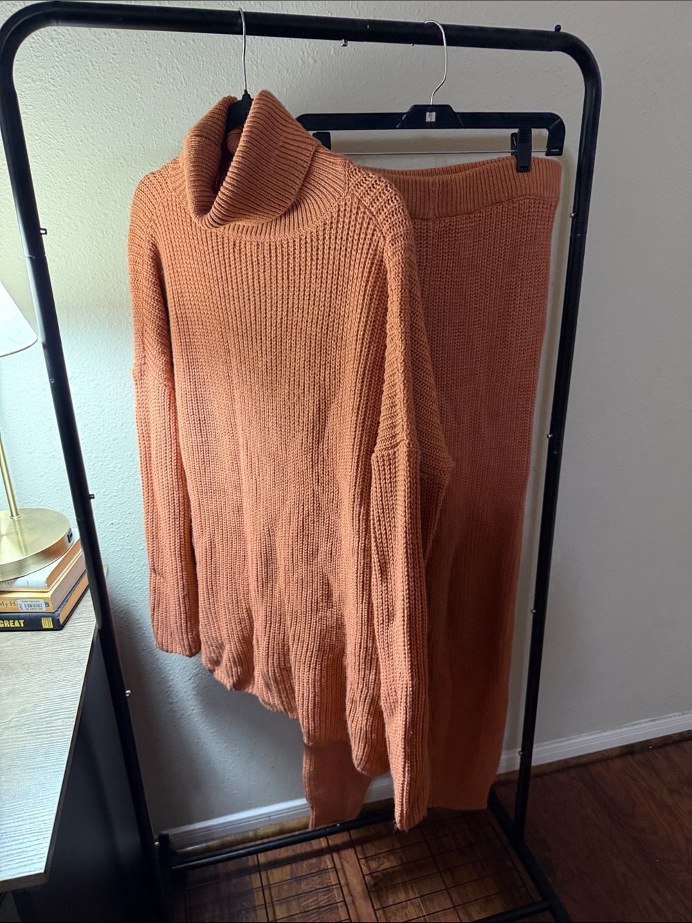 Fashion Nova Rust Orange Turtleneck Sweater & Knit Skirt Set